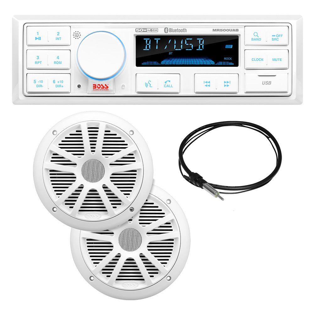 Boss Audio MCK500WB.6 Kit w/MR500UAB, 2 MR6W Speakers, MRANT10 Antenna,  White Remote [MCK500WB.6] - BuoyMart.com  Stereos Boss Audio