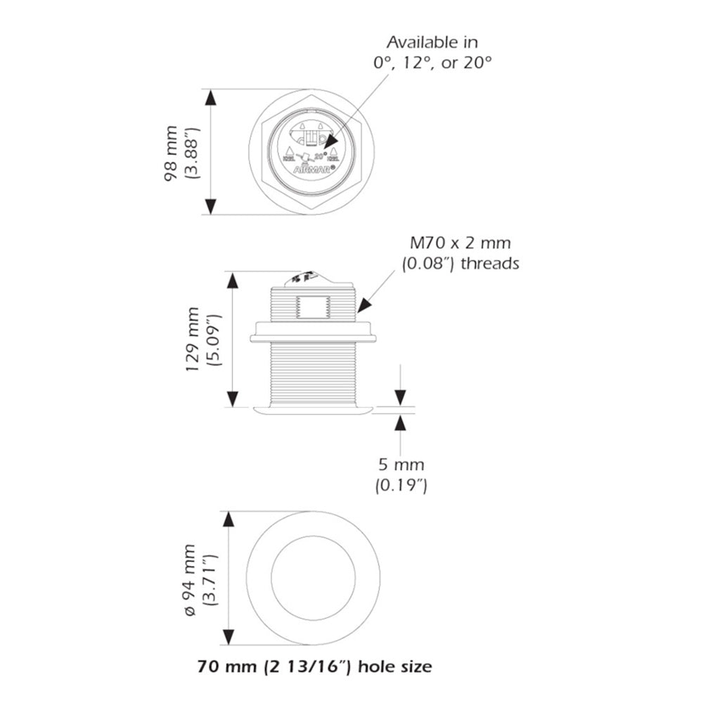 Airmar B75HW High Wide Chirp Transducer - 20 Degree Deadrise, 600W Thru Hull [B75C-20-HW-MM] - BuoyMart.com  Transducers Airmar