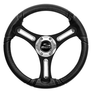 Schmitt Marine Torcello 14" Wheel - 03 Series - Polyurethane Wheel w/Chrome Spoke Inserts  Cap - Black Brushed Spokes - 3/4" - Retail Packaging [PU031104-12R] - BuoyMart.com  Steering Wheels Schmitt Marine