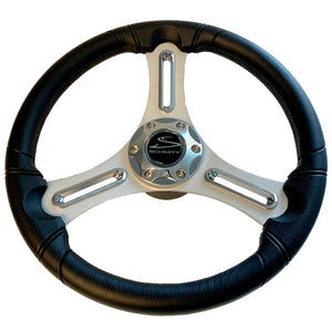 Schmitt Marine Torcello 14" Wheel - 03 Series - Polyurethane Wheel w/Chrome Trim  Cap - Brushed Spokes - 3/4" Tapered Shaft - Retail Packaging [PU033104-12R] - BuoyMart.com  Steering Wheels Schmitt Marine
