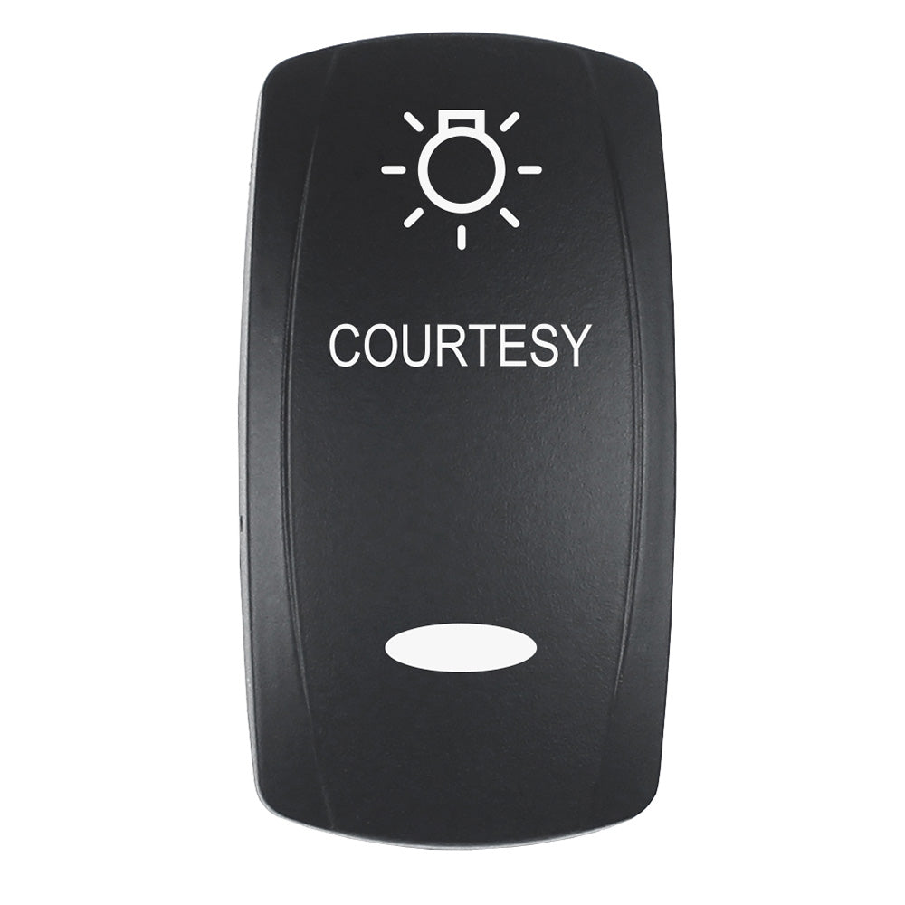 Pacer Actuator - 'COURTESY' f/V Series Contura Switches - Black - Laser Etched (Top/Bottom Light) [EV2LE-CTSY] - BuoyMart.com  Switches & Accessories Pacer Group