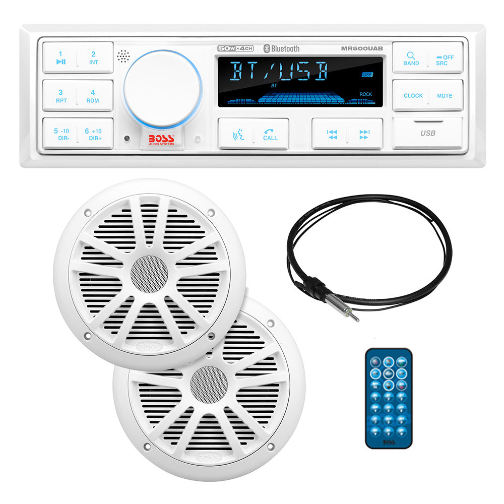 Boss Audio MCK500WB.6 Kit w/MR500UAB, 2 MR6W Speakers, MRANT10 Antenna,  White Remote *Refurbished [CRMCK500WB.6] Boss Audio
