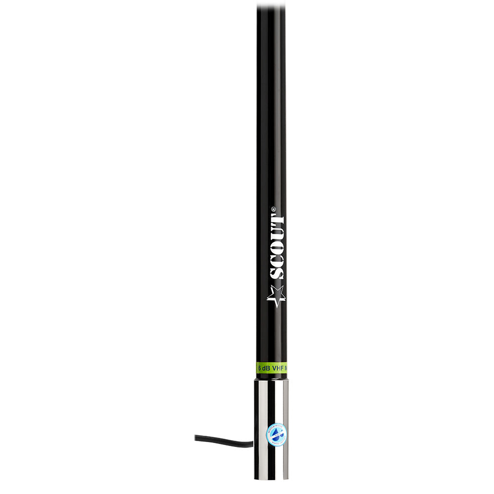 Scout 8' Black VHF Antenna 6dB Heavy Stainless Steel Ferrule w/6M RG-8x Includes PL-259 Heavy Duty Offshore Antenna KS-43 [PF AN NVHF00021T] Scout