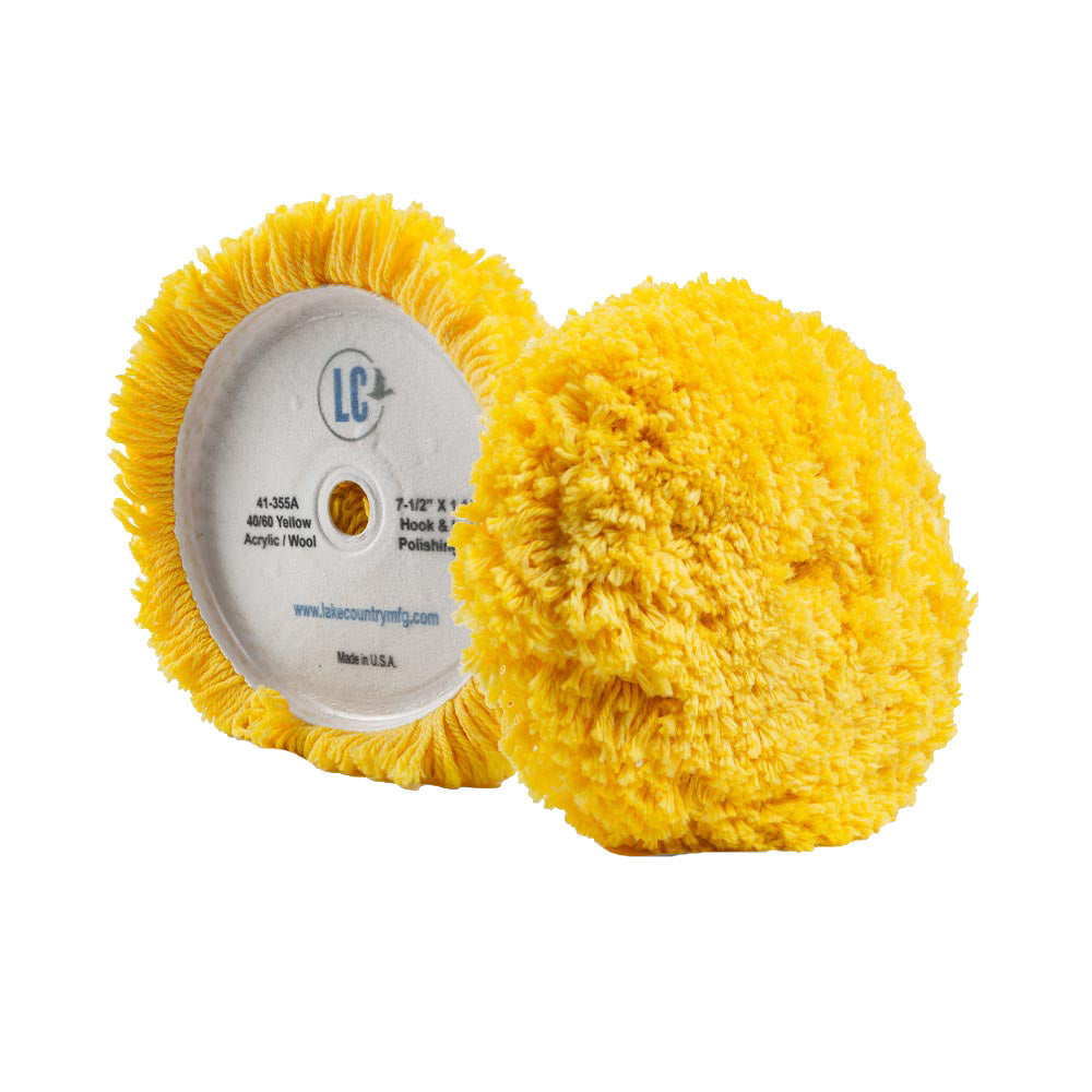 Lake Country Yellow 40/60 Unsteamed Twisted Wool/Acrylic Pad 7.5" x 1.5" [41-355A-LC] Lake Country