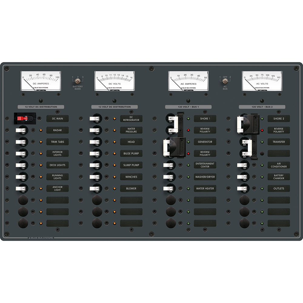 Blue Sea 8086 AC 3 Sources +12 Positions/DC Main +19 Position Toggle Circuit Breaker Panel - White Switches [8086] Blue Sea Systems