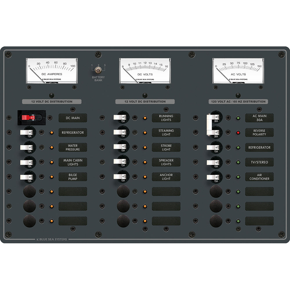 Blue Sea 8084 AC Main +6 Positions/DC Main +15 Positions Toggle Circuit Breaker Panel - White Switches [8084] Blue Sea Systems
