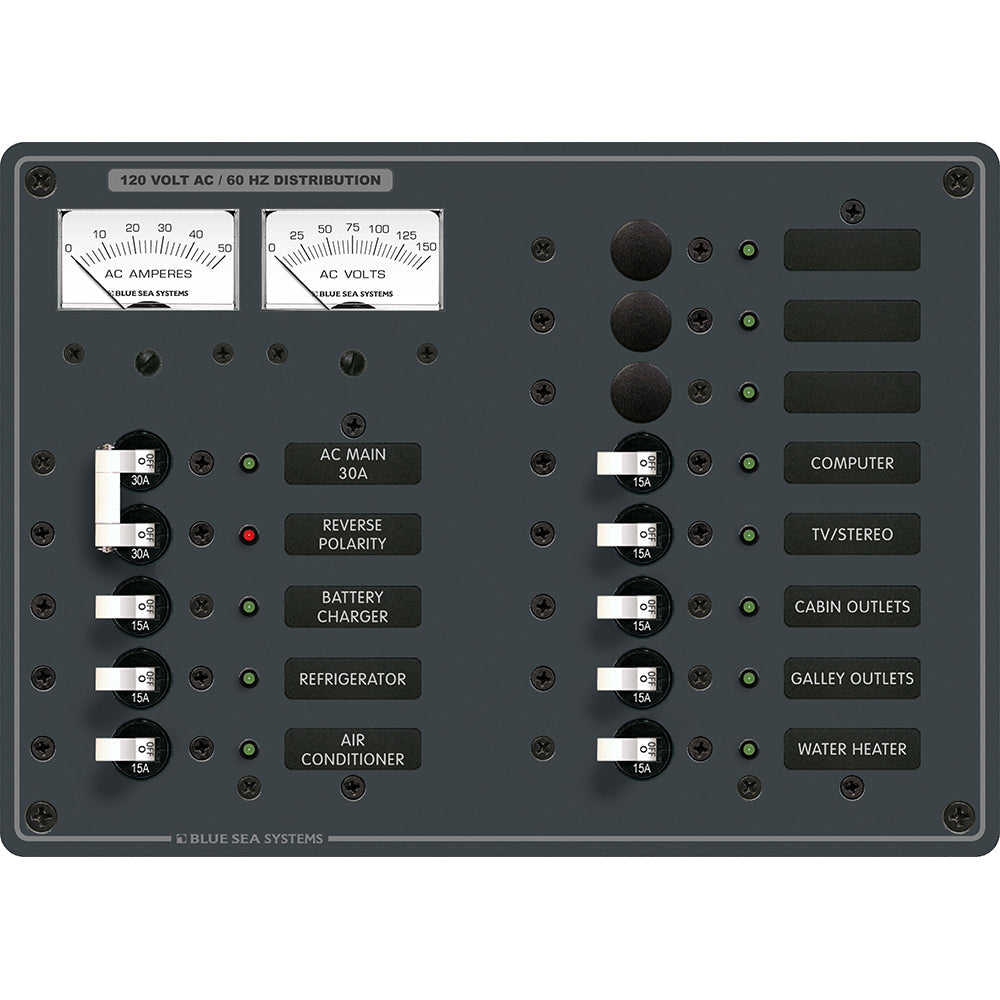 Blue Sea 8076 AC Main +11 Positions Toggle Circuit Breaker Panel - White Switches [8076] Blue Sea Systems
