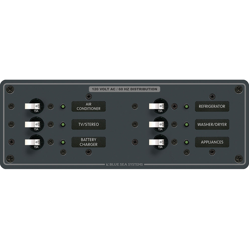 Blue Sea 8097 AC 6 Position Toggle Circuit Breaker Panel - White Switches [8097] Blue Sea Systems