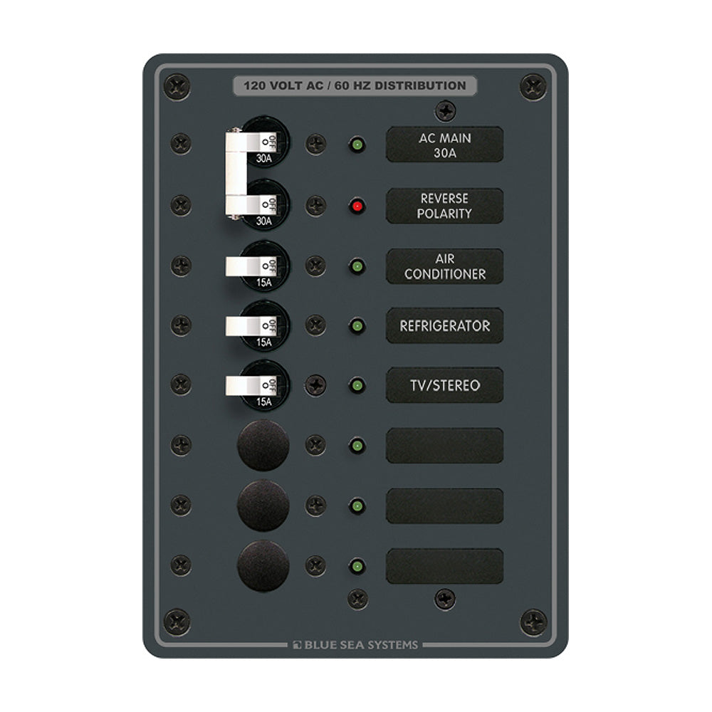 Blue Sea 8027 AC Main +6 Position Breaker Panel - White Switches [8027] - BuoyMart.com  Electrical Panels Blue Sea Systems