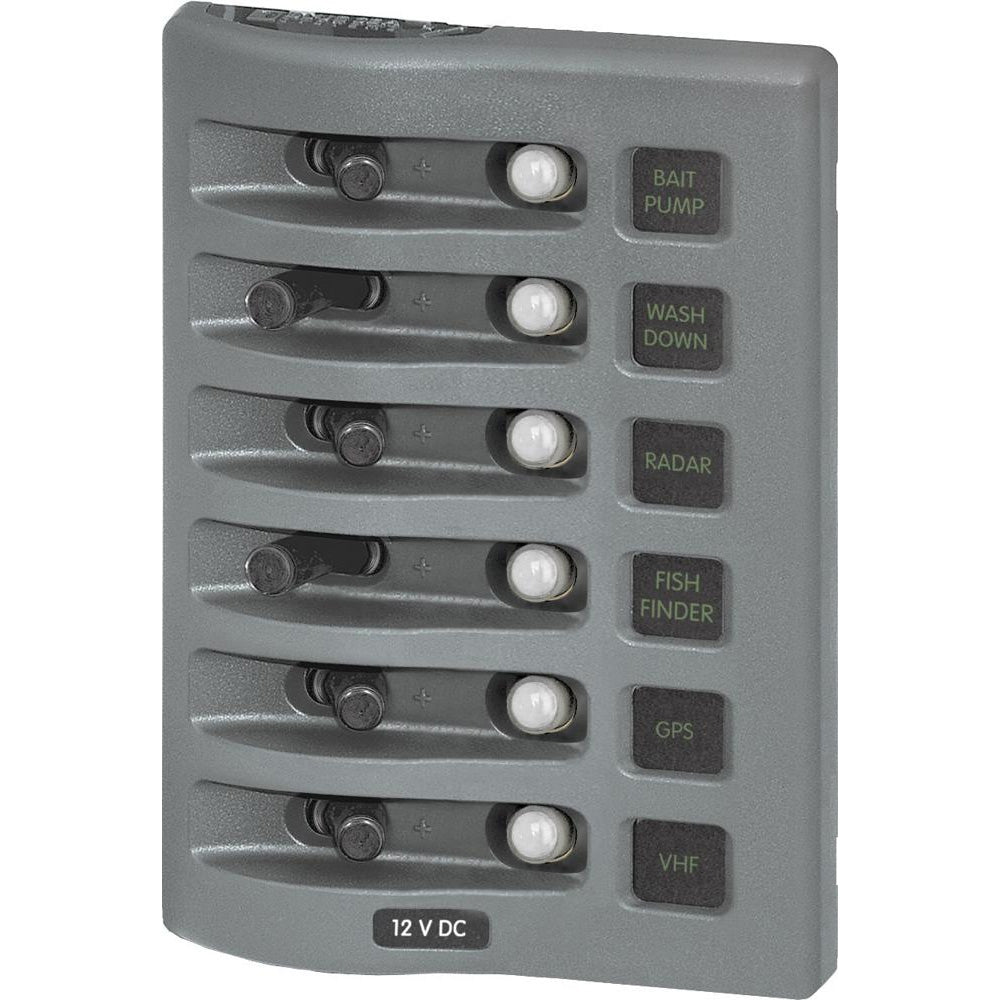 Blue Sea 4376 WeatherDeck Water Resistant Circuit Breaker Panel - 6 Position - Grey [4376] - BuoyMart.com  Electrical Panels Blue Sea Systems