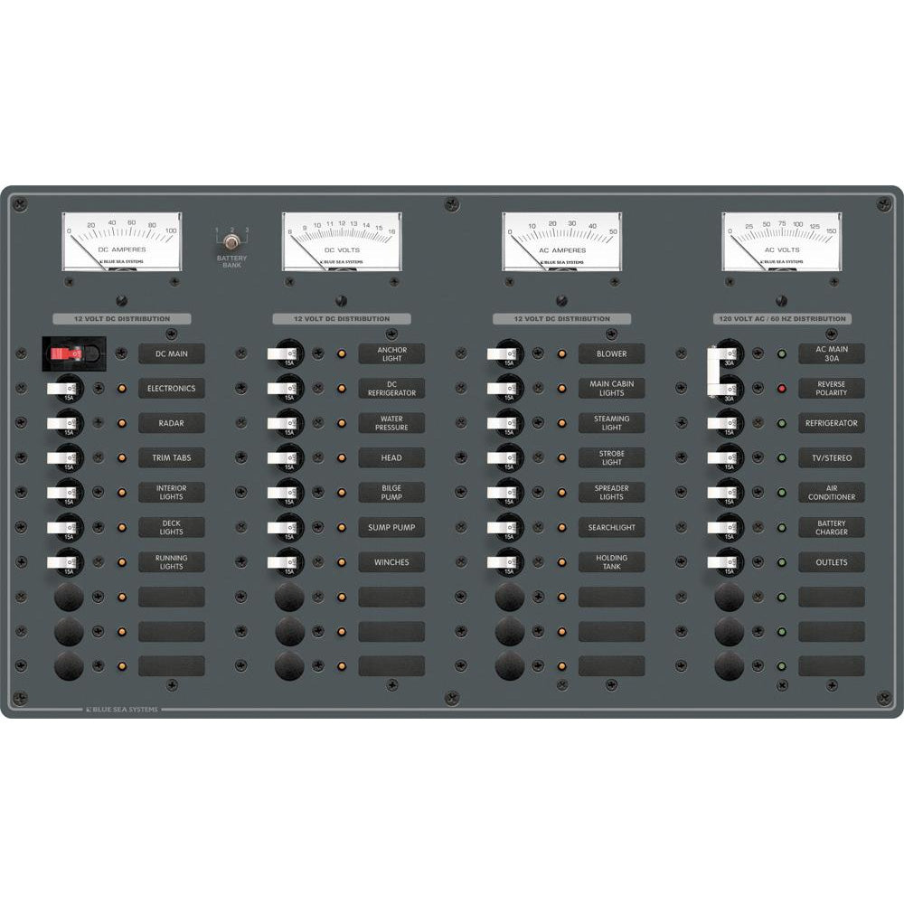 Blue Sea 8095 AC Main +8 Positions / DC Main +29 Positions Toggle Circuit Breaker Panel   (White Switches) [8095] - BuoyMart.com  Electrical Panels Blue Sea Systems