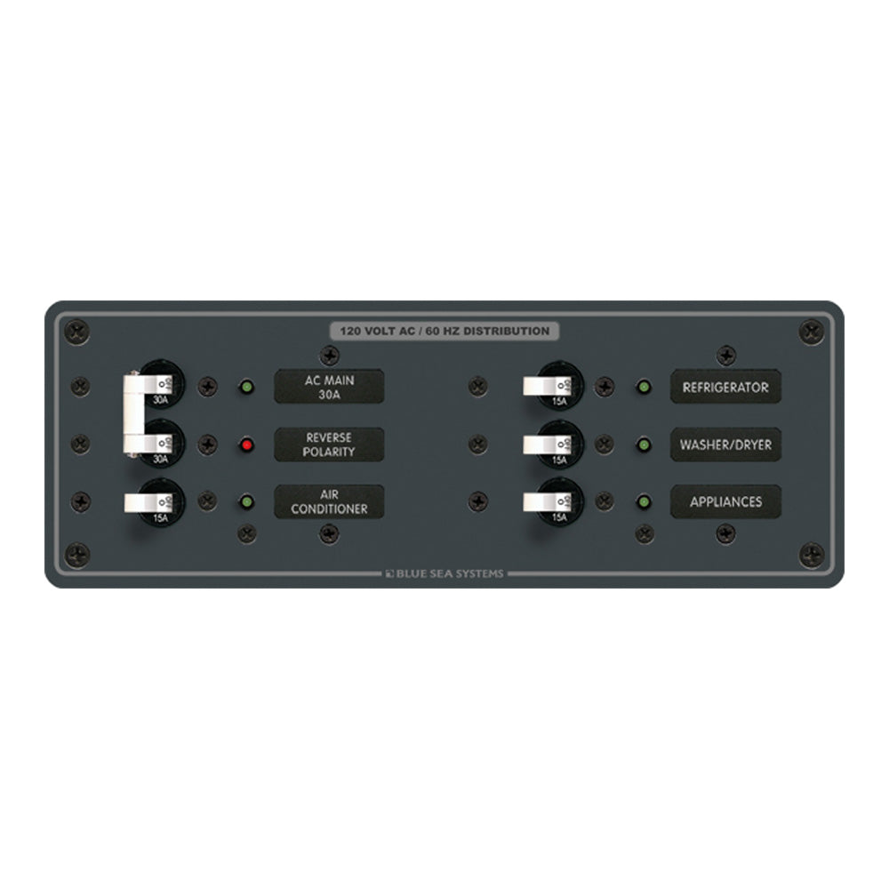 Blue Sea 8099 AC Main +4 Positions Toggle Circuit Breaker Panel  (White Switches) [8099] - BuoyMart.com  Electrical Panels Blue Sea Systems