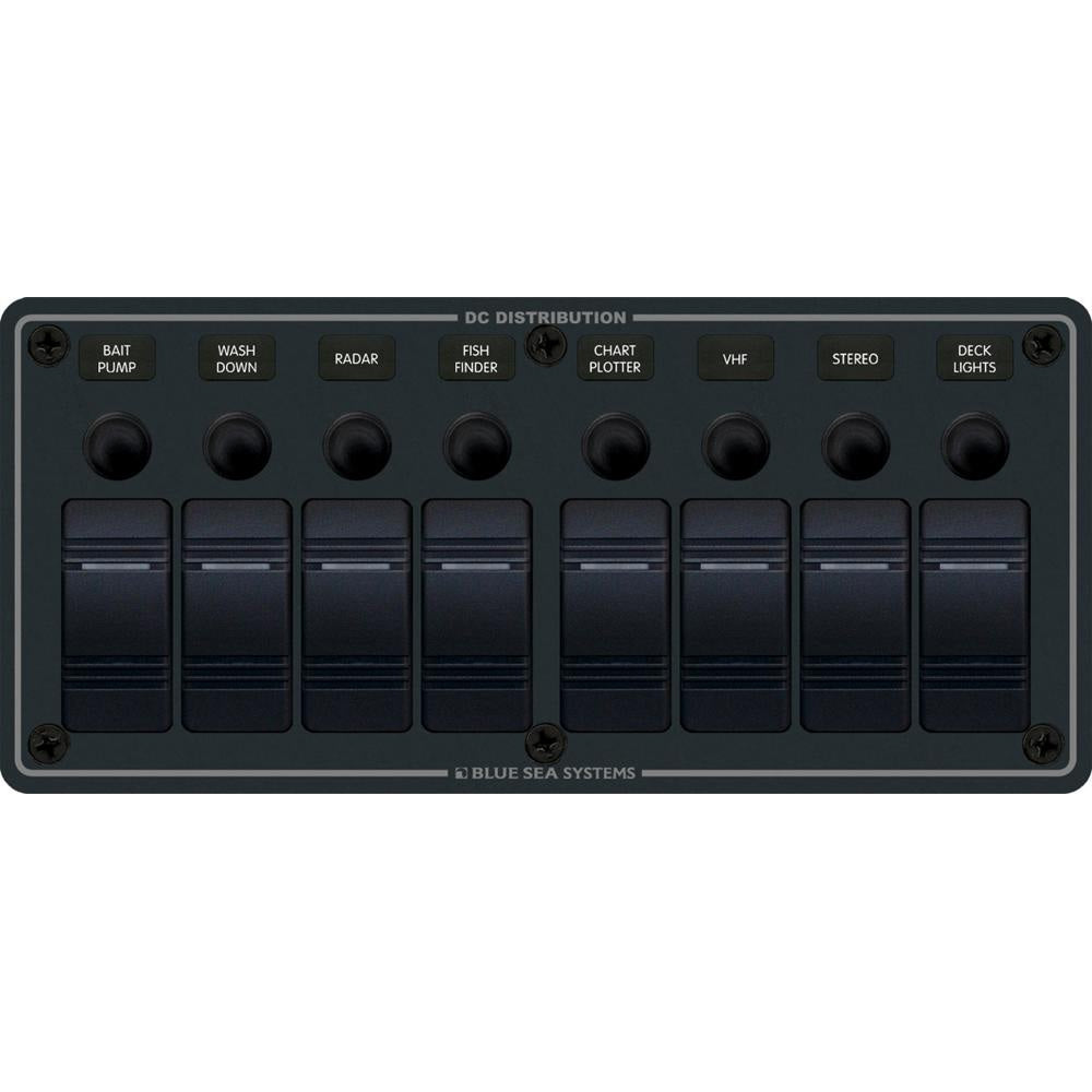 Blue Sea 8371 Water Resistant Panel - 8 Position - Black - Horizontal Mount [8371] - BuoyMart.com  Electrical Panels Blue Sea Systems