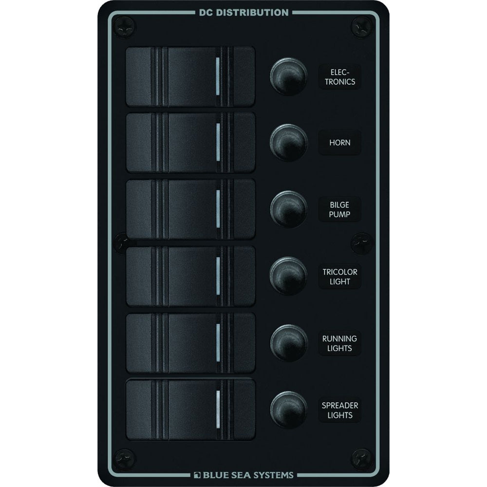 Blue Sea 8373 Water Resistant 6 Position - Black - Vertical Mount Panel [8373] - BuoyMart.com  Electrical Panels Blue Sea Systems