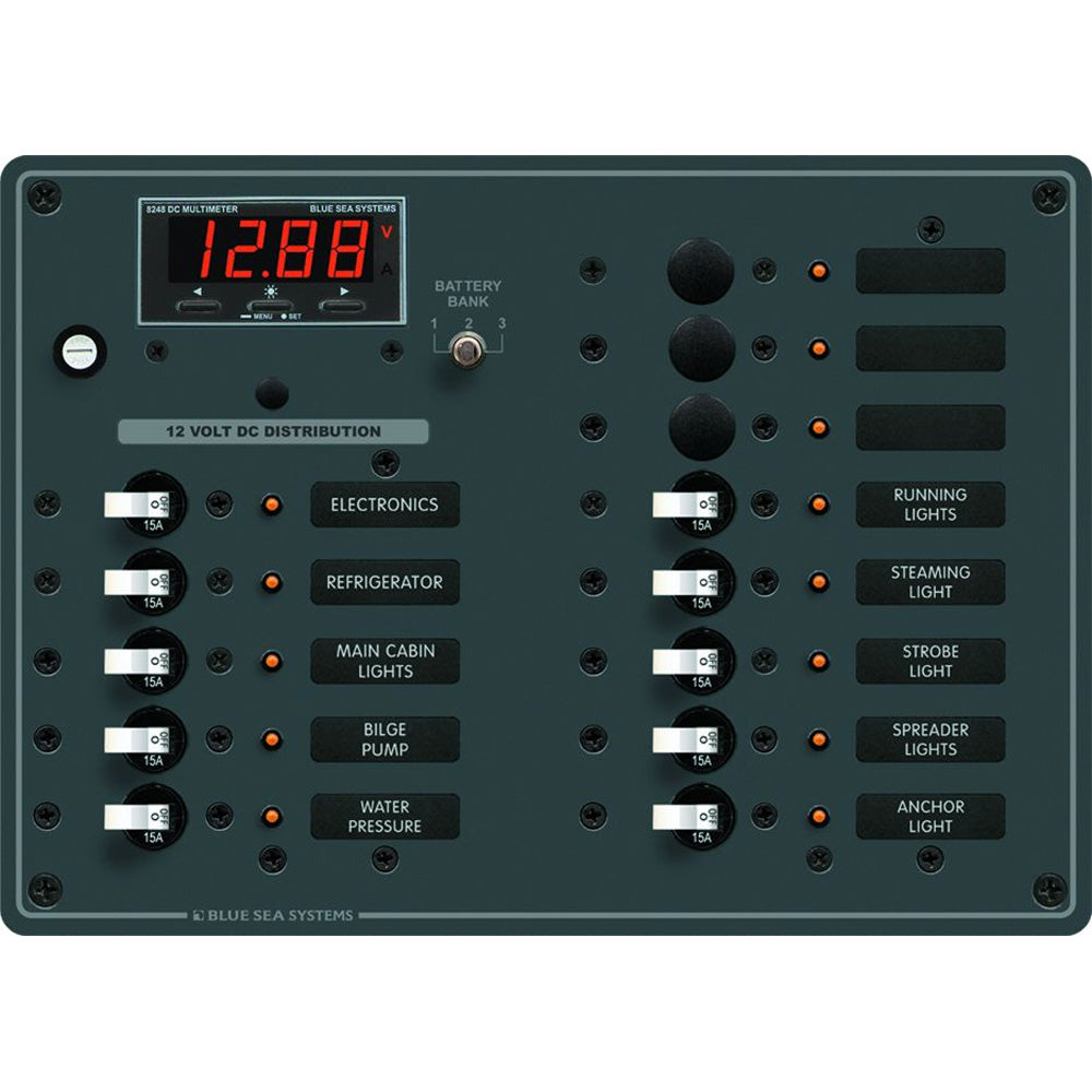 Blue Sea 8403 DC Panel 13 Position w/ Multimeter [8403] - BuoyMart.com  Electrical Panels Blue Sea Systems