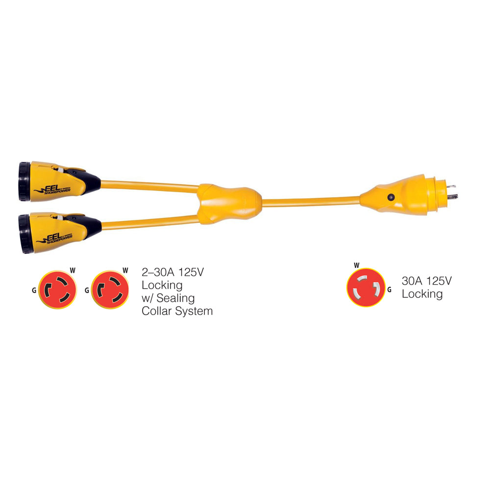 Marinco Y30-2-30 EEL (2)30A-125V Female to (1)30A-125V Male "Y" Adapter - Yellow [Y30-2-30] - BuoyMart.com  Shore Power Marinco