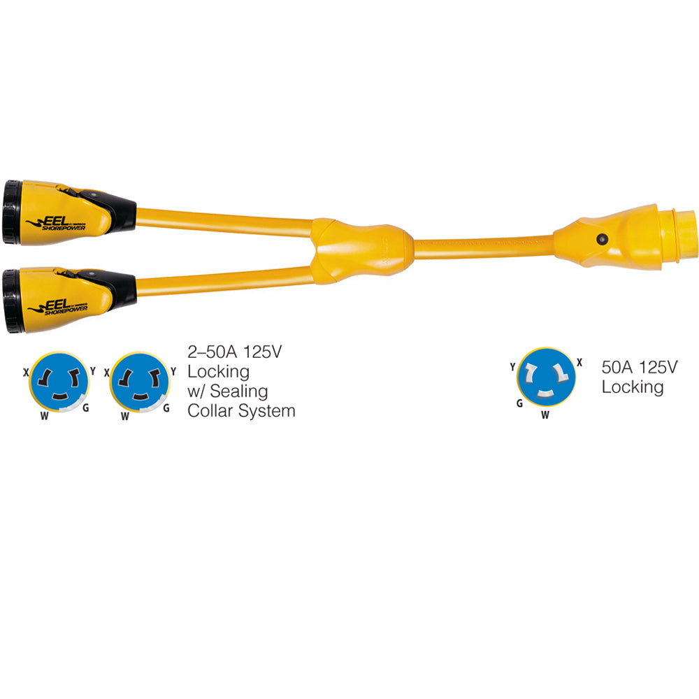 Marinco Y504-2-504 EEL (2)50A-125/250V Female to (1)50A-125/250V Male "Y" Adapter - Yellow [Y504-2-504] - BuoyMart.com  Shore Power Marinco