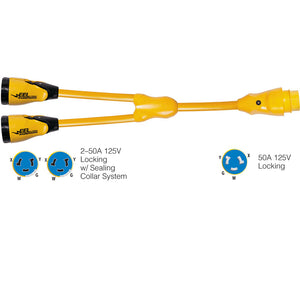 Marinco Y504-2-504 EEL (2)50A-125/250V Female to (1)50A-125/250V Male "Y" Adapter - Yellow [Y504-2-504] - BuoyMart.com  Shore Power Marinco