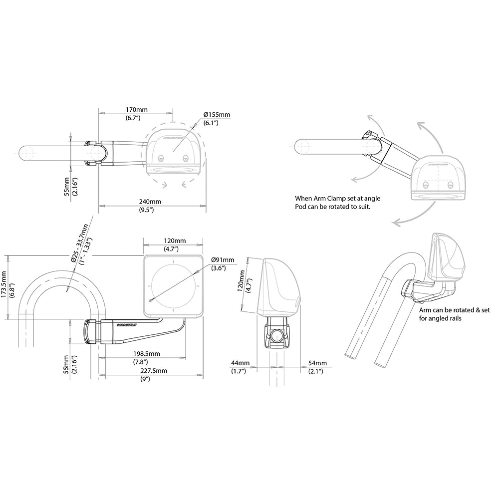Scanstrut Scanpod Single Instrument Pod -Precut- Arm Mounted - Fits 1" - 1.3" Rails [SPR-1I-AM] - BuoyMart.com  Display Mounts Scanstrut
