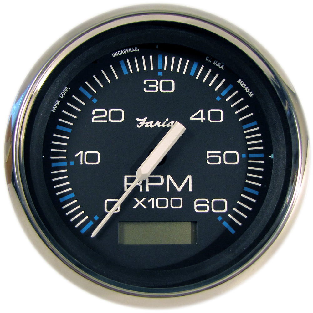 Faria Chesapeake Black 4" Tachometer w/Hourmeter - 6000 RPM (Gas) (Inboard) [33732] - BuoyMart.com  Gauges Faria Beede Instruments