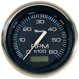 Faria Chesapeake Black 4" Tachometer w/Hourmeter - 6000 RPM (Gas) (Inboard) [33732] - BuoyMart.com  Gauges Faria Beede Instruments