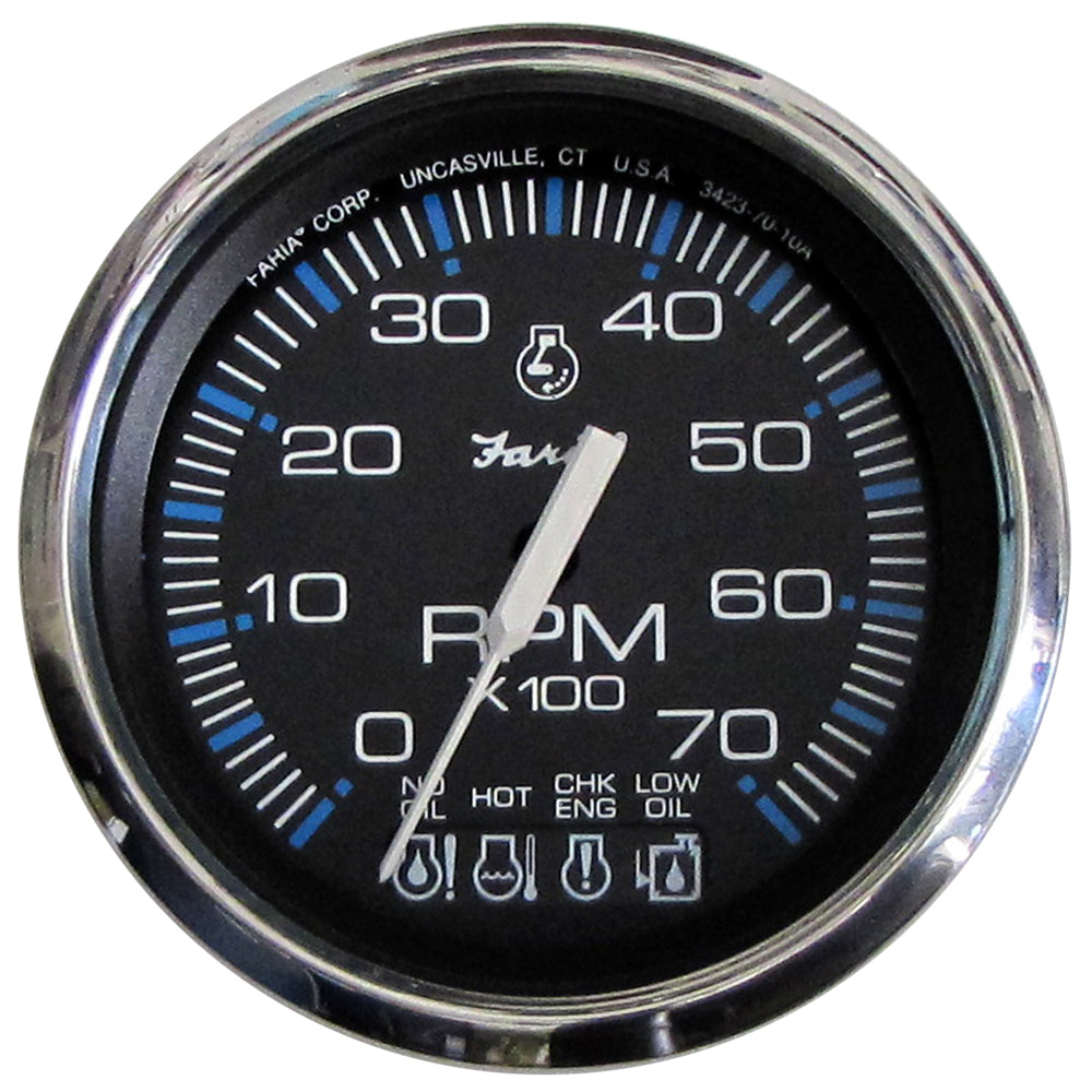 Faria Chesapeake Black SS 4" Tachometer w/Systemcheck Indicator - 7000 RPM (Gas) f/ Johnson / Evinrude Outboard) [33750] - BuoyMart.com  Gauges Faria Beede Instruments