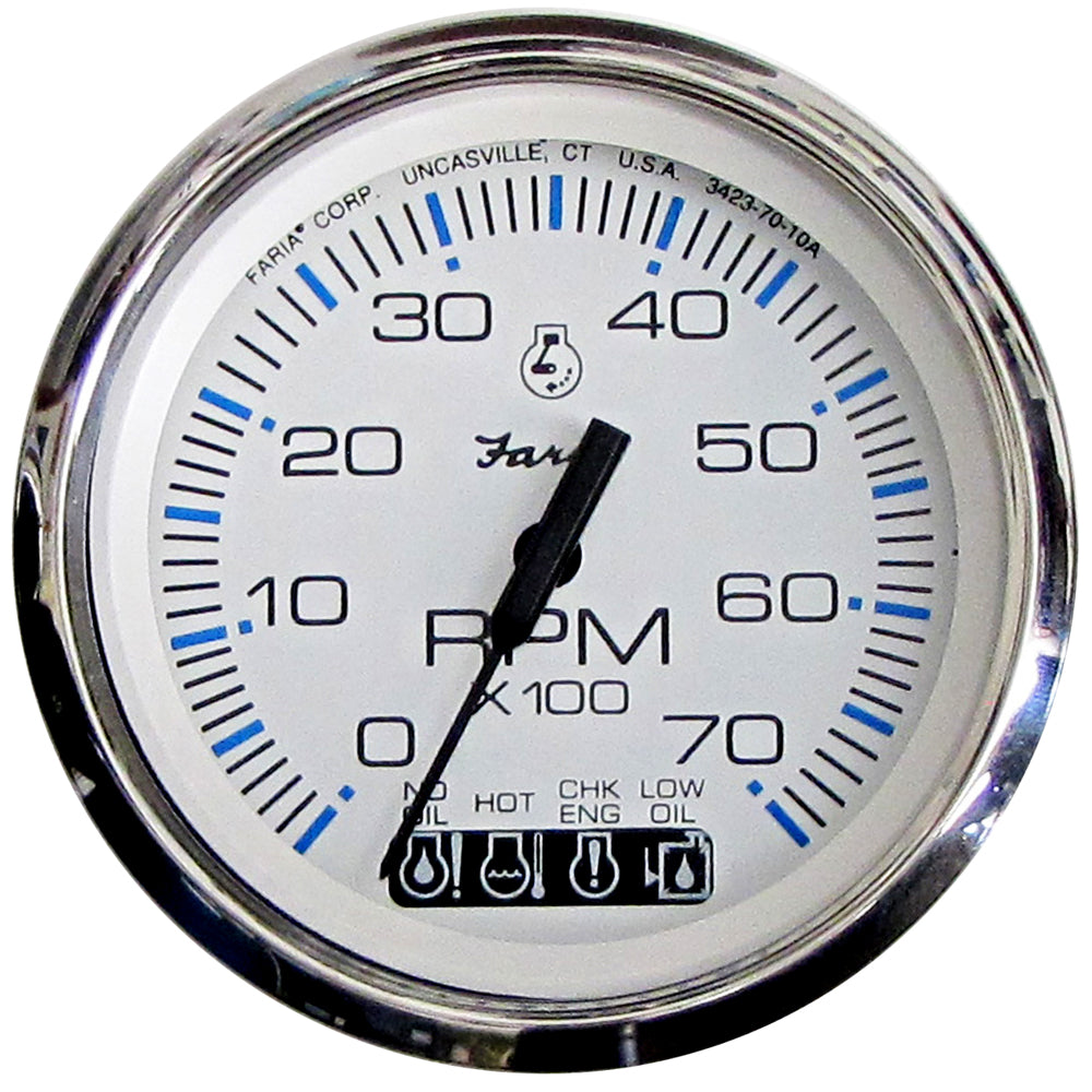 Faria Chesapeake White SS 4" Tachometer w/Systemcheck Indicator - 7000 RPM (Gas) (Johnson/Evinrude Outboard) [33850] - BuoyMart.com  Gauges Faria Beede Instruments