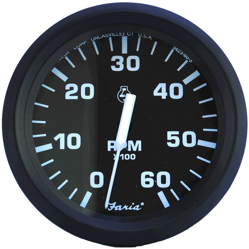 Faria Euro Black 4" Tachometer - 6,000 RPM (Gas - Inboard & I/O) [32804] - BuoyMart.com  Gauges Faria Beede Instruments