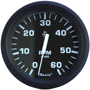 Faria Euro Black 4" Tachometer - 6,000 RPM (Gas - Inboard & I/O) [32804] - BuoyMart.com  Gauges Faria Beede Instruments