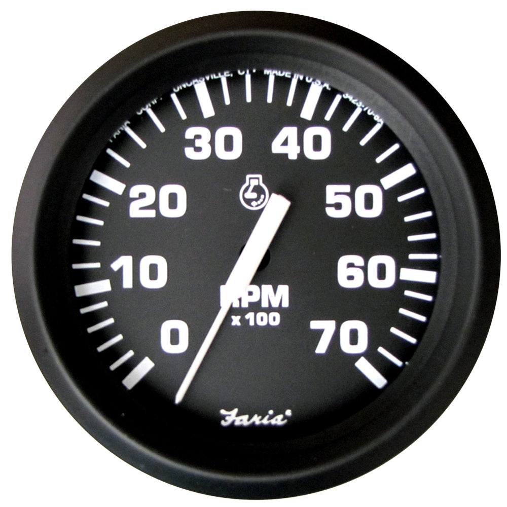 Faria Euro Black 4" Tachometer - 7,000 RPM (Gas - All Outboard) [32805] - BuoyMart.com  Gauges Faria Beede Instruments