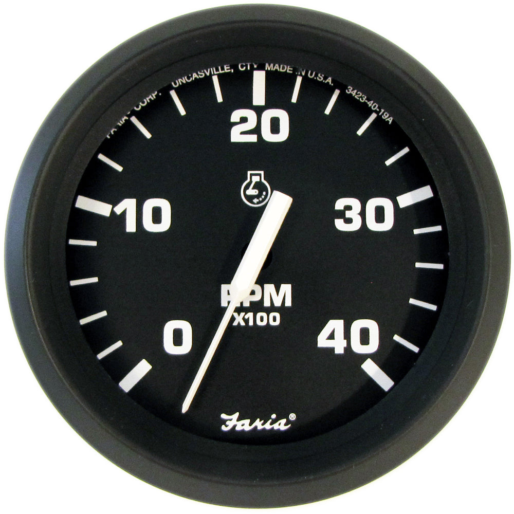 Faria Euro Black 4" Tachometer - 4000 RPM (Diesel) (Mechanical Takeoff) [32842] - BuoyMart.com  Gauges Faria Beede Instruments
