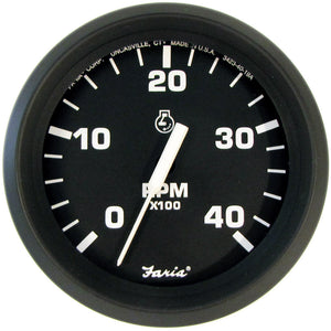 Faria Euro Black 4" Tachometer - 4000 RPM (Diesel) (Mechanical Takeoff) [32842] - BuoyMart.com  Gauges Faria Beede Instruments