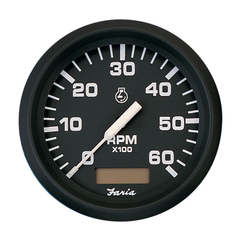 Faria Euro Black 4" Tachometer w/Hourmeter - 6,000 RPM (Gas - Inboard) [32832] - BuoyMart.com  Gauges Faria Beede Instruments