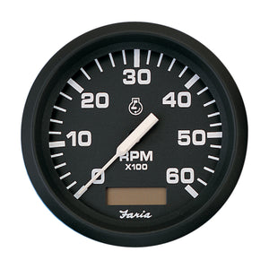 Faria Euro Black 4" Tachometer w/Hourmeter - 6,000 RPM (Gas - Inboard) [32832] - BuoyMart.com  Gauges Faria Beede Instruments