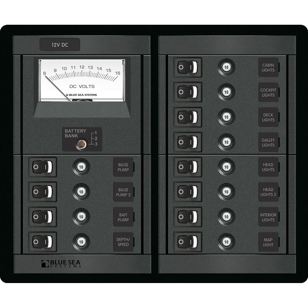 Blue Sea 1464 12 Position Switch CLB + Meter Square [1464] - BuoyMart.com  Electrical Panels Blue Sea Systems
