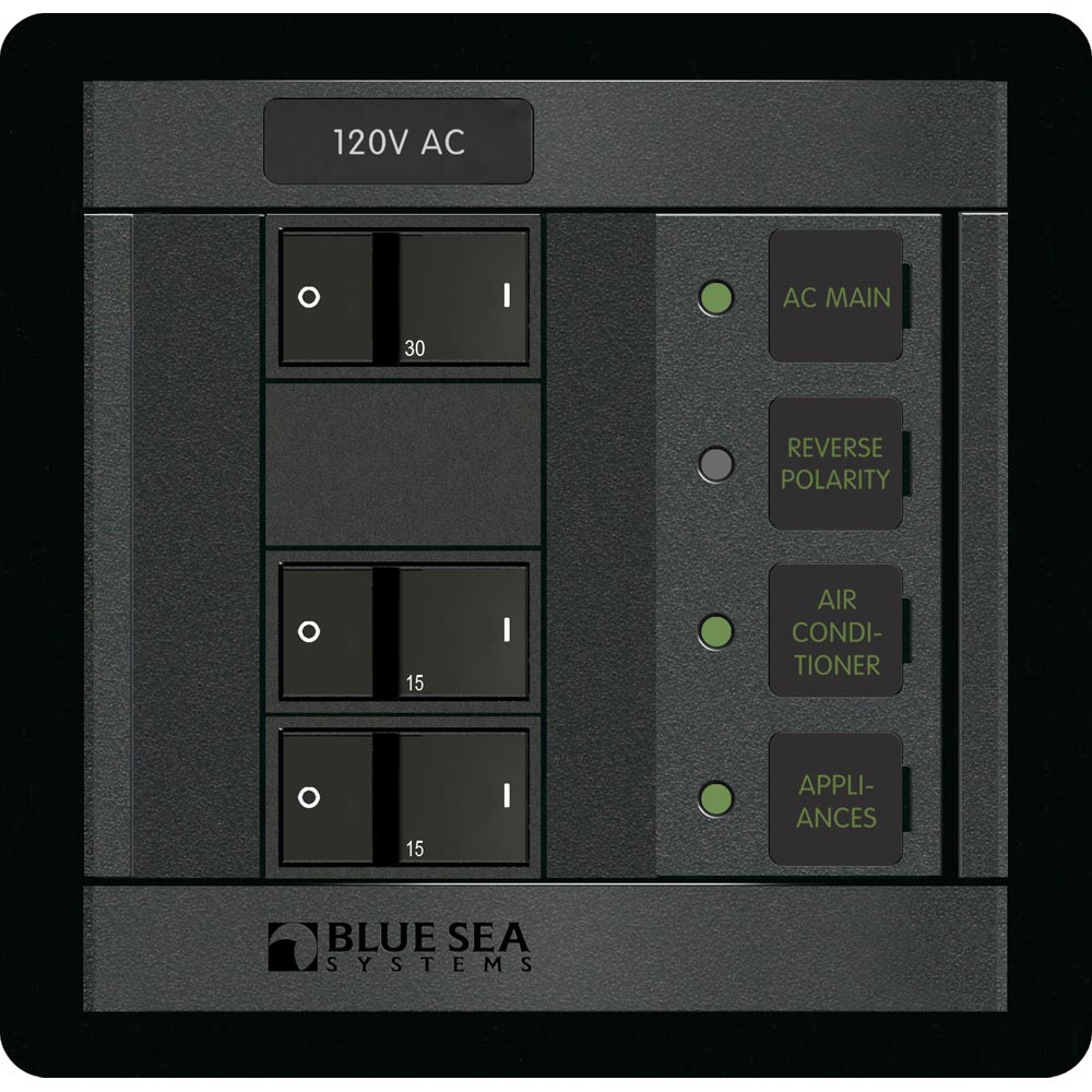Blue Sea 1214 120V AC Main + 2 Positions [1214] - BuoyMart.com  Electrical Panels Blue Sea Systems