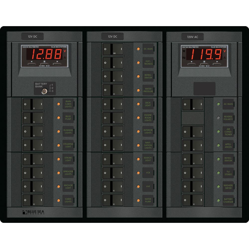 Blue Sea 1218 12V DC Main + 19 Positions / 120V AC Main + 6 Positions [1218] - BuoyMart.com  Electrical Panels Blue Sea Systems