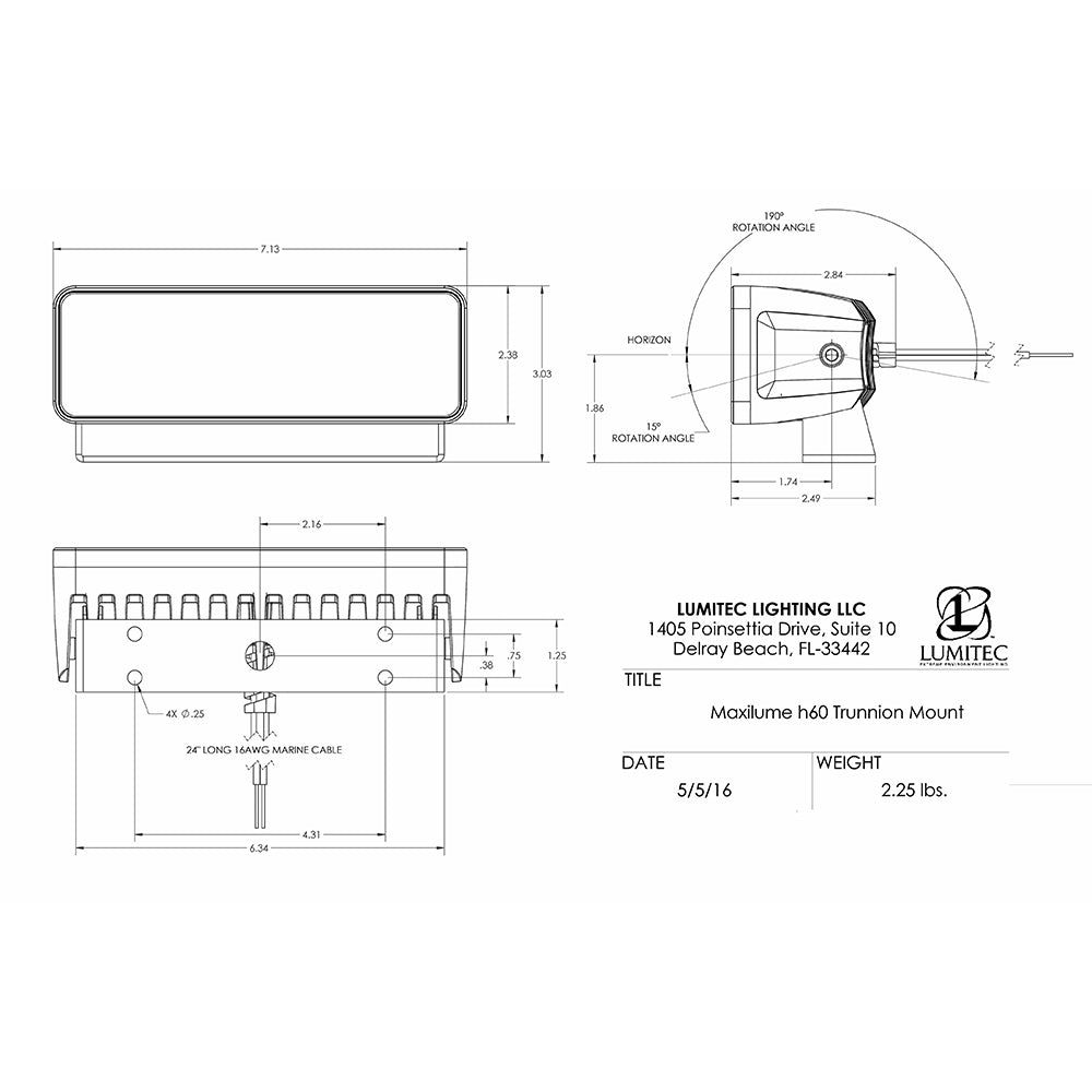Lumitec Maxillume h60 - Trunnion Mount Flood Light - White Dimming - White Housing [101334] - BuoyMart.com  Flood/Spreader Lights Lumitec