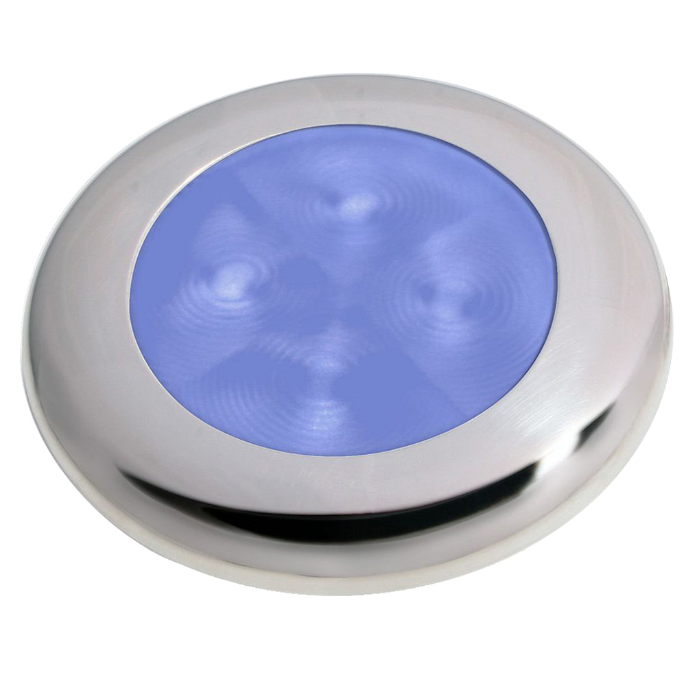 Hella Marine Slim Line LED 'Enhanced Brightness' Round Courtesy Lamp - Blue LED - Stainless Steel Bezel - 12V [980502221] - BuoyMart.com  Interior / Courtesy Light Hella Marine