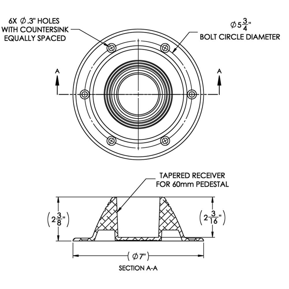 TACO Table Support - Surface Mount - Fits 2-3/8" Pedestals [Z10-4067BLY60MM] - BuoyMart.com  Pedestals TACO Marine