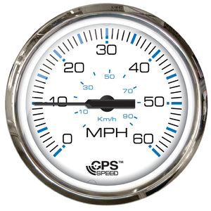 Faria Chesapeake White SS 4" Studded Speedometer - 60MPH (GPS) [33839] - BuoyMart.com  Gauges Faria Beede Instruments