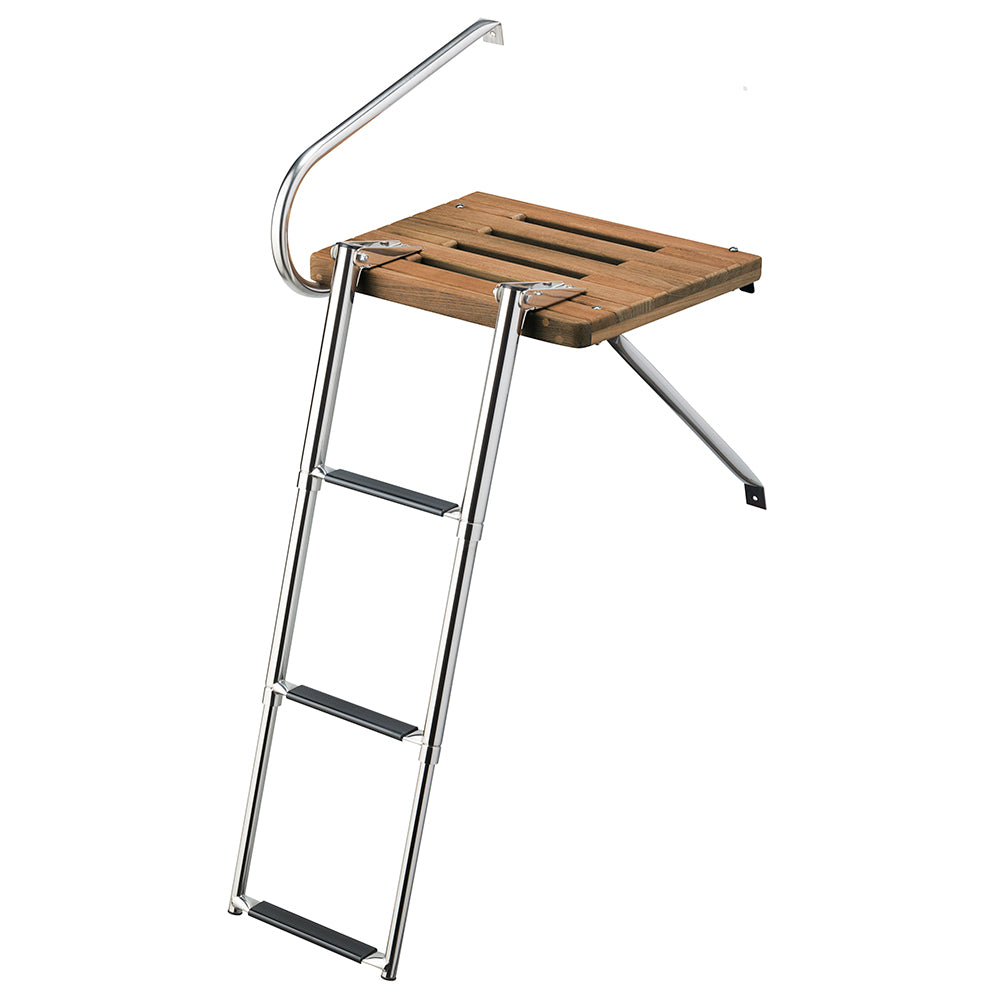 Whitecap Teak Swim Platform w/3-Step Telescoping Ladder f/Boats w/Outboard Motors [68902] - BuoyMart.com  Swim Platforms Whitecap