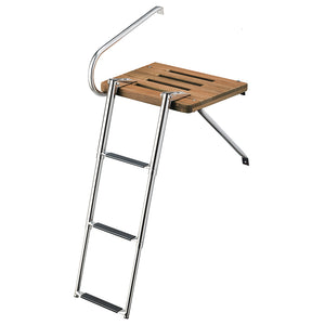 Whitecap Teak Swim Platform w/3-Step Telescoping Ladder f/Boats w/Outboard Motors [68902] - BuoyMart.com  Swim Platforms Whitecap