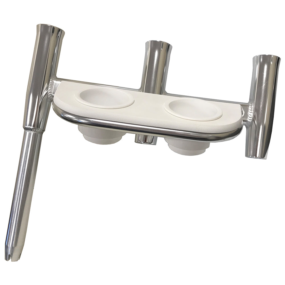 Tigress Offset Triple Rod Holder w/Cup Holders - Starboard Side - Polished Aluminum [88148-1] - BuoyMart.com  Rod Holders Tigress