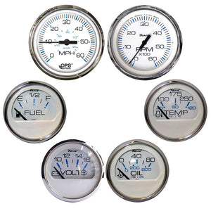 Faria Chesapeake White w/Stainless Steel Bezel Boxed Set of 6 - Speed, Tach, Fuel Level, Voltmeter, Water Temperature  Oil PSI - Inboard Motors [KTF063] - BuoyMart.com  Gauges Faria Beede Instruments