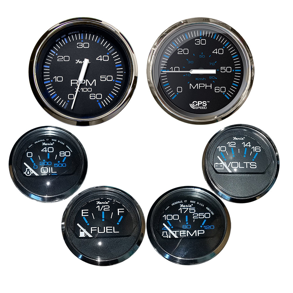 Faria Chesapeake Black w/Stainless Steel Bezel Boxed Set of 6 - Speed, Tach, Fuel Level, Voltmeter, Water Temperature  Oil PSI - Inboard Motors [KTF064] - BuoyMart.com  Gauges Faria Beede Instruments
