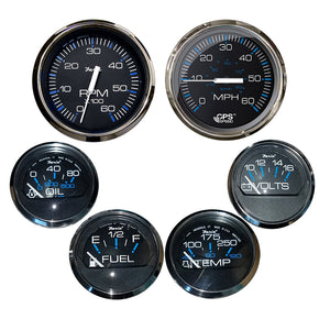 Faria Chesapeake Black w/Stainless Steel Bezel Boxed Set of 6 - Speed, Tach, Fuel Level, Voltmeter, Water Temperature  Oil PSI - Inboard Motors [KTF064] - BuoyMart.com  Gauges Faria Beede Instruments