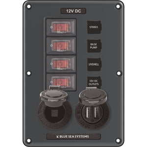 Blue Sea 4321 Circuit Breaker Switch Panel 4 Position - Gray w/12V Socket  Dual USB [4321] - BuoyMart.com  Electrical Panels Blue Sea Systems