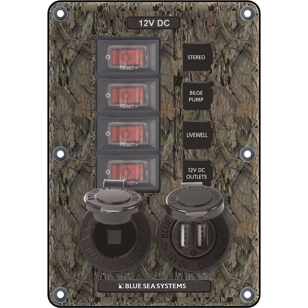 Blue Sea 4324 Circuit Breaker Switch Panel 4 Postion - Camo w/12V Socket  Dual USB [4324] - BuoyMart.com  Electrical Panels Blue Sea Systems