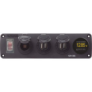Blue Sea 4368 Water Resistant USB Accessory Panel - 12V Socket, 2x 2.1A Dual USB Chargers, Mini Voltmeter [4368] - BuoyMart.com  Accessories Blue Sea Systems